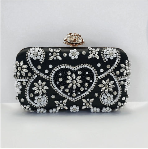 BLACK PEARL CLEAR STONE CLUTCH
