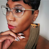 LEATHER-SUEDE OVERSIZED TASSEL EARRINGS